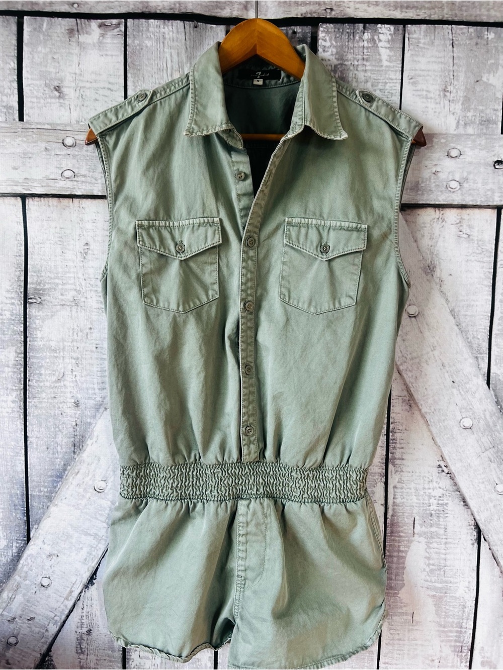 7 For All Mankind Sleeveless Utility Romper in Sage